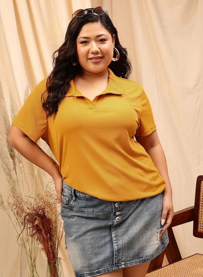 STREET 9 Plus Size Knitted Short Sleeve Polo T-Shirt