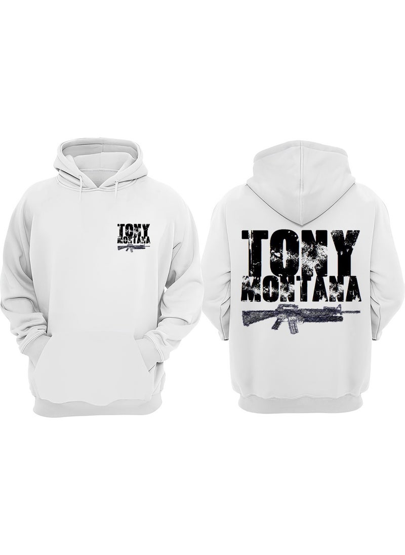 The Wert - Unisex Tony Montana Hand Tool Design Front Back Printed Regular Fit White Sweatshirt - Image 1