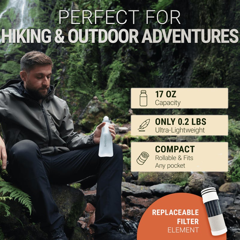 BACHGOLD Water Filter Camping â€“ Bachgold Foldable Squeeze Portable Water Filter for Hiking, Backpacking & Emergency Use | Ultralight Outdoor Filtration Bottle, Swiss Design (White, 16.9 Oz) - Image 5
