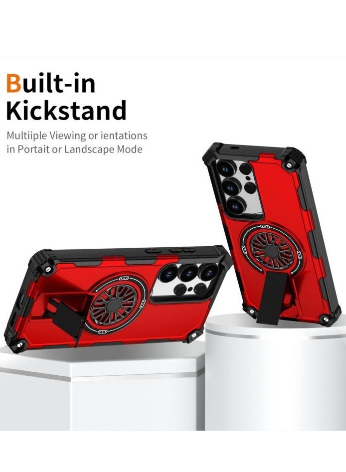 MagSafe Phone Case For Samsung Galaxy S25 Ultra 5G Shockproof Kickstand Metallic Shaft, Ultra Rugged Magsafe Fidget Ring Armor Cover - Image 3