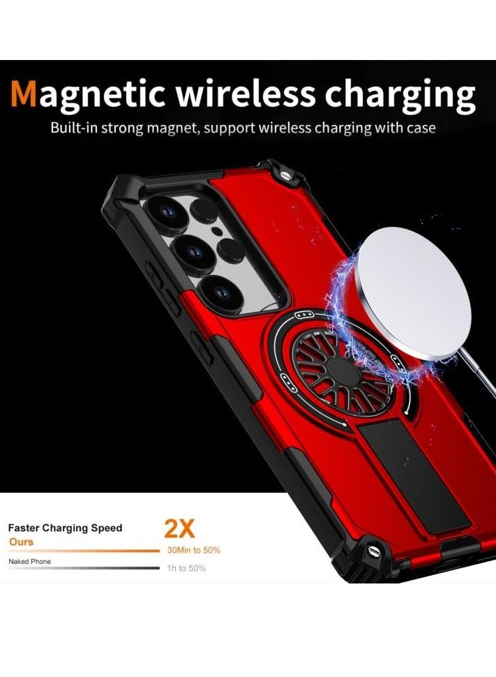 MagSafe Phone Case For Samsung Galaxy S25 Ultra 5G Shockproof Kickstand Metallic Shaft, Ultra Rugged Magsafe Fidget Ring Armor Cover - Image 5