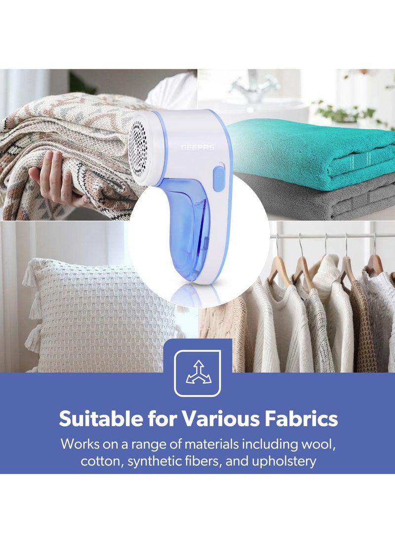 GEEPAS - Lint Remover, 2 Pc AA Battery, Detachable Dust Box, Stainless Steel Mesh & Blade, Protect Clothes Securely, Push Type Electronic Switch, Child Protection, Large Capacity Transparent Container - Image 1