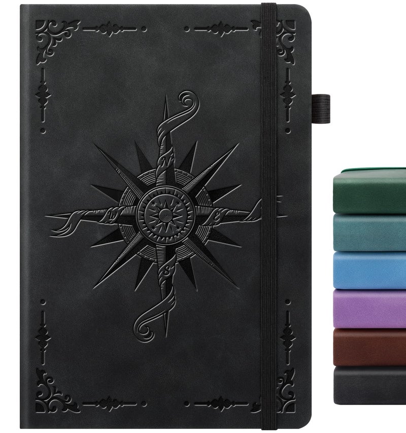 ALKALO Lined Journal Notebook, A5 200 Pages Leather Journals For Writing Women & Men Travel,business,work & School,college Ruled Notebooks Hardcover Journaling Notebooks Daily Diary, 5.7'' X 8.3''-Black - Image 1