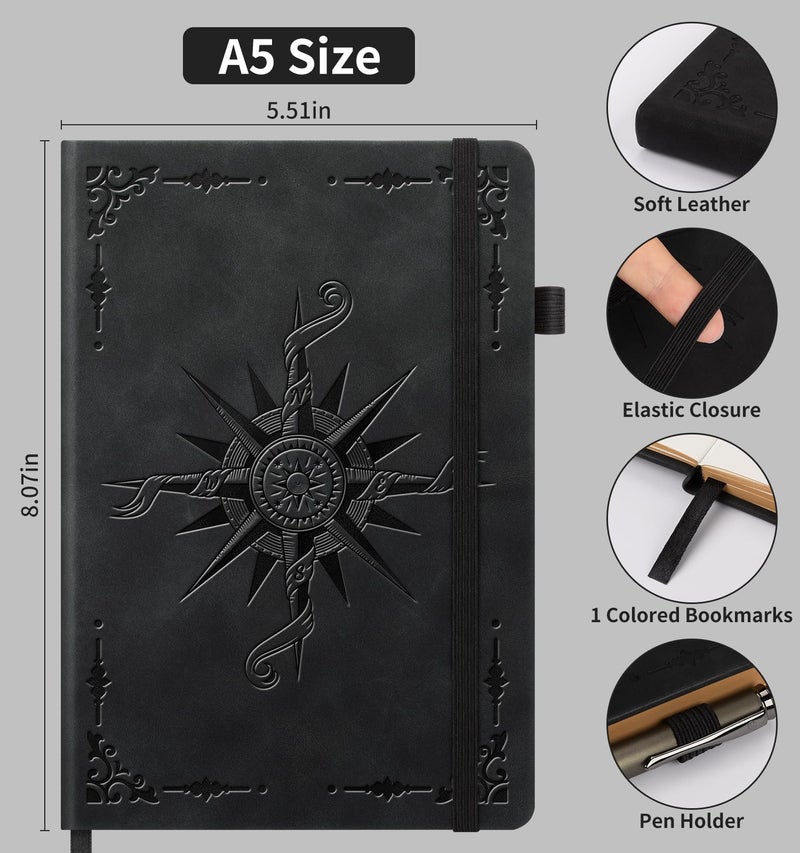 ALKALO Lined Journal Notebook, A5 200 Pages Leather Journals For Writing Women & Men Travel,business,work & School,college Ruled Notebooks Hardcover Journaling Notebooks Daily Diary, 5.7'' X 8.3''-Black - Image 2