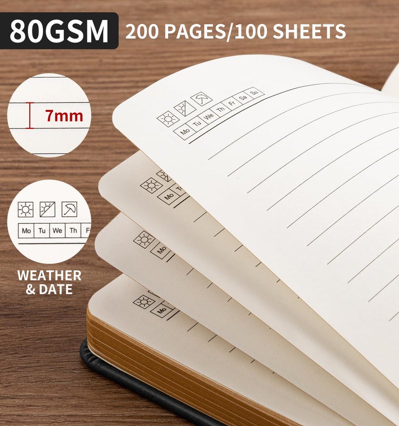 ALKALO Lined Journal Notebook, A5 200 Pages Leather Journals For Writing Women & Men Travel,business,work & School,college Ruled Notebooks Hardcover Journaling Notebooks Daily Diary, 5.7'' X 8.3''-Black - Image 3