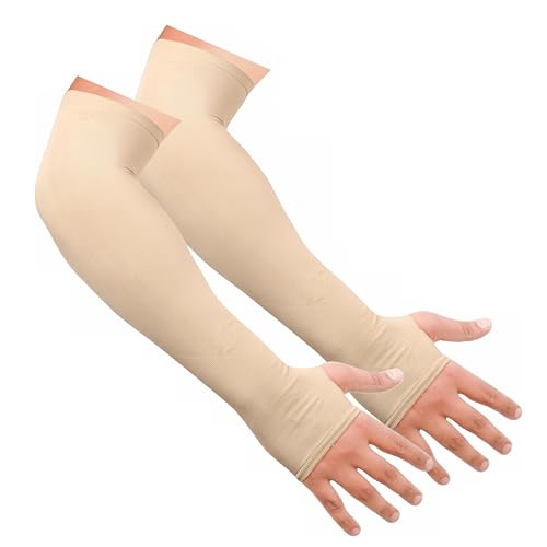 SNMMIFER UV Protection Arm Sleeves with Thumb Holes, Nylon Sun Protection Hand Cover for Running and Cycling, Unisex (1 Pair-Skin) - Image 1