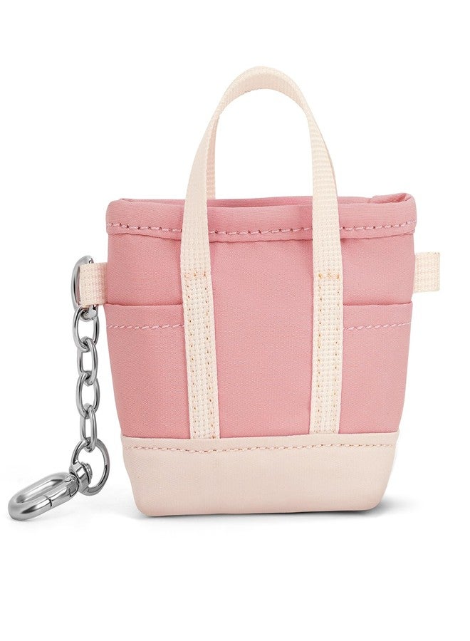 ANKICK Keychain Cute Coin Purse Mini Tote Bag Car Key Chain Nylon Bag Charm Small Change Purse Mini Makeup Bag Wallets with zipper, Pink and Beige, Solid - Image 1