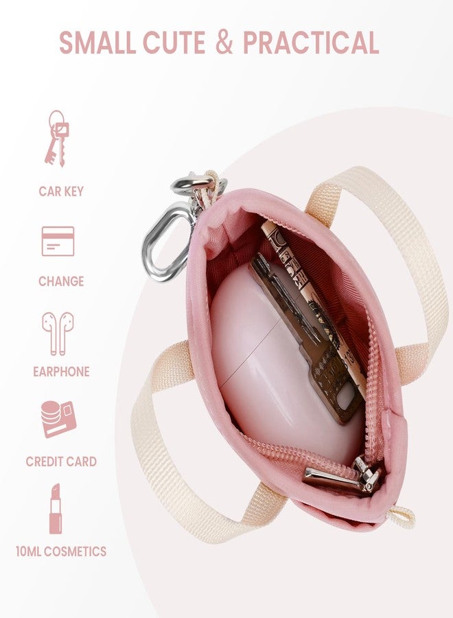 ANKICK Keychain Cute Coin Purse Mini Tote Bag Car Key Chain Nylon Bag Charm Small Change Purse Mini Makeup Bag Wallets with zipper, Pink and Beige, Solid - Image 5