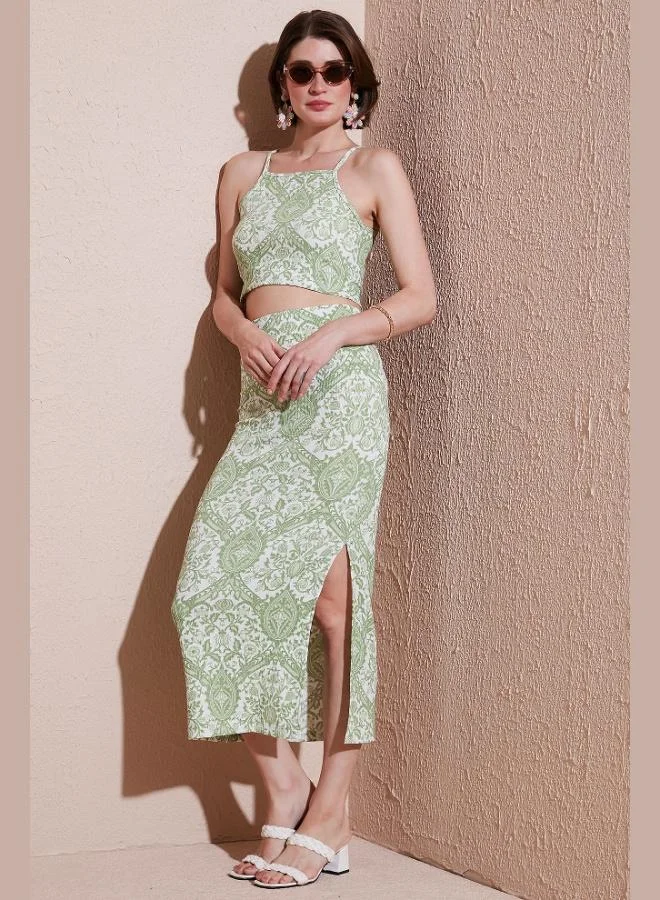 Lela Lela Slim Fit Strappy Slit Midi Top and Bottom Set for Women SET 5869021