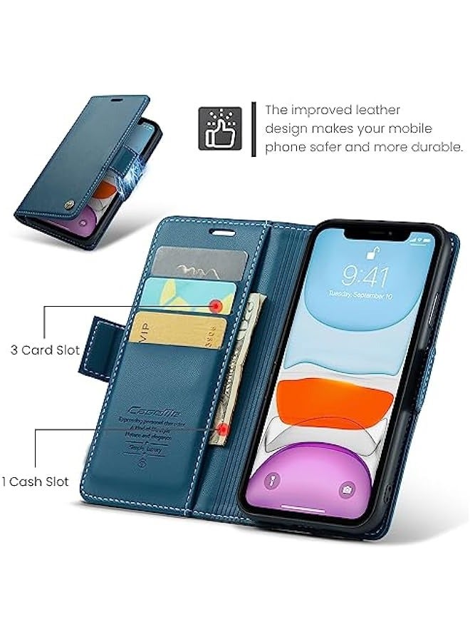 Premium Leather Wallet Case for iPhone 11 - Blue - Image 2