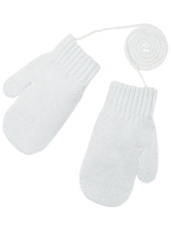 PLZSITDOWN Toddler Winter Mittens Solid Knitted Cold Protection Magic Gloves Mitten for Boys Girls White - Image 1
