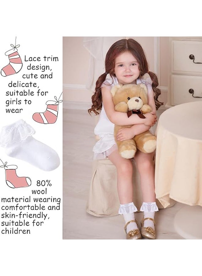 2 Pairs Girls White Ruffle Socks - Lace, Frilly, Princess Dress Socks - Image 2