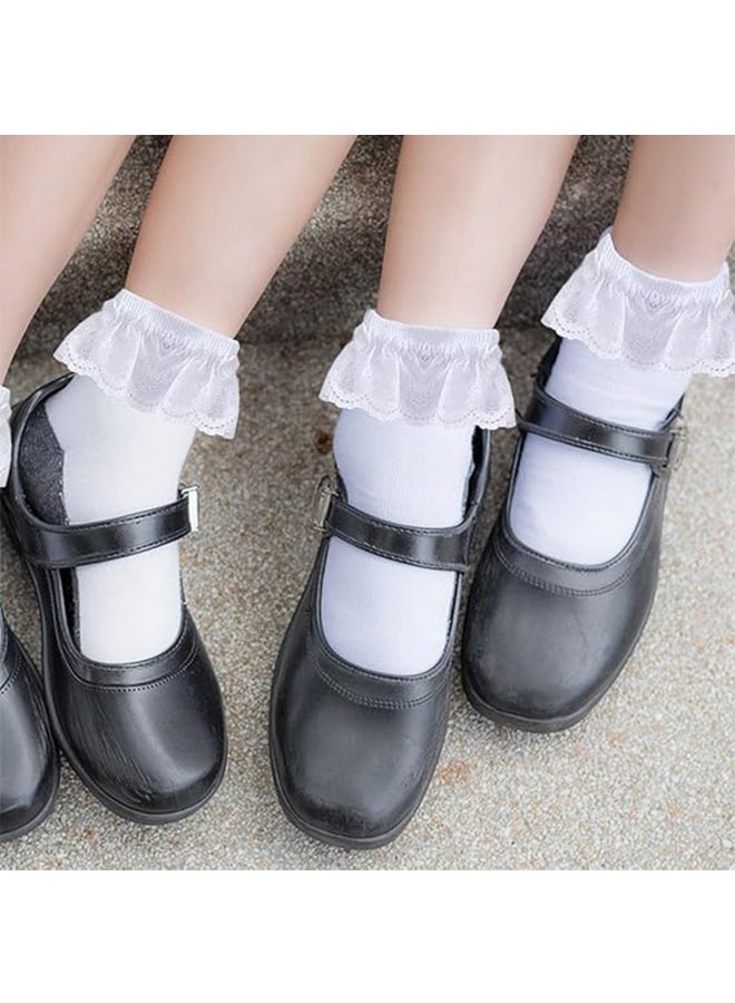 2 Pairs Girls White Ruffle Socks - Lace, Frilly, Princess Dress Socks - Image 3