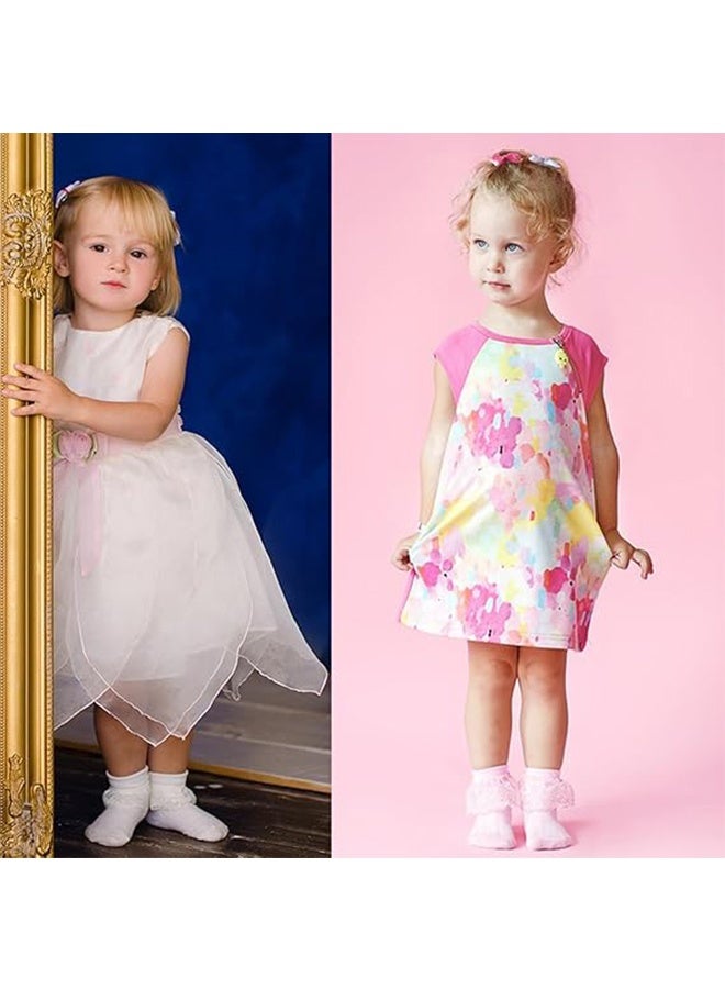 2 Pairs Girls White Ruffle Socks - Lace, Frilly, Princess Dress Socks - Image 4