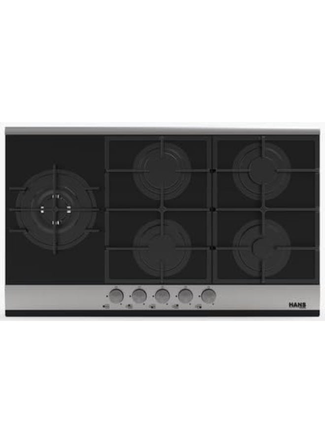 Hans Built-in Gas Hob, 90cm, 5 Burners, Black & Silver – 9210 – L - Image 1