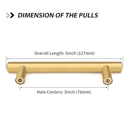 goldenwarm 10 Pack Gold Cabinet Handles Brushed Brass Drawer Pulls Gold Cabinet Pulls 3 inch - Kitchen Door Handles and Knobs Bathroom Bedroom Furniture Knobs Stainless Steel - Image 2