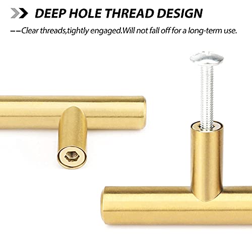 goldenwarm 10 Pack Gold Cabinet Handles Brushed Brass Drawer Pulls Gold Cabinet Pulls 3 inch - Kitchen Door Handles and Knobs Bathroom Bedroom Furniture Knobs Stainless Steel - Image 3
