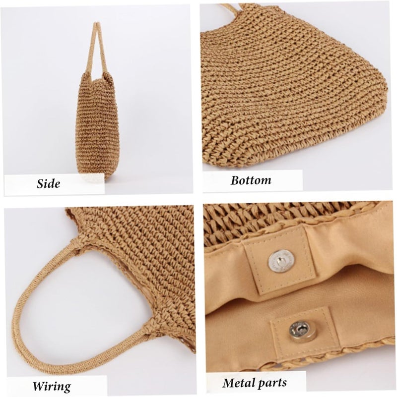 Bolsa de playa de paja, 15.8x14.2 Bolsa de paja tejida de gran capacidad, bolso de paja de mano/hombro, bolsas de paja retro para mujeres, bolso femenino - Image 2
