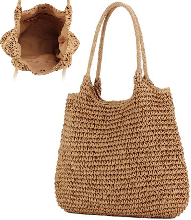 Bolsa de playa de paja, 15.8x14.2 Bolsa de paja tejida de gran capacidad, bolso de paja de mano/hombro, bolsas de paja retro para mujeres, bolso femenino - Image 4