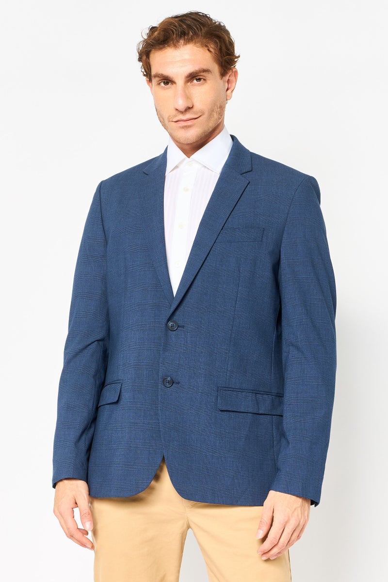 Celio Men Regular Fit Checkered Casual Blazer, Dark Slate Blue - Image 1