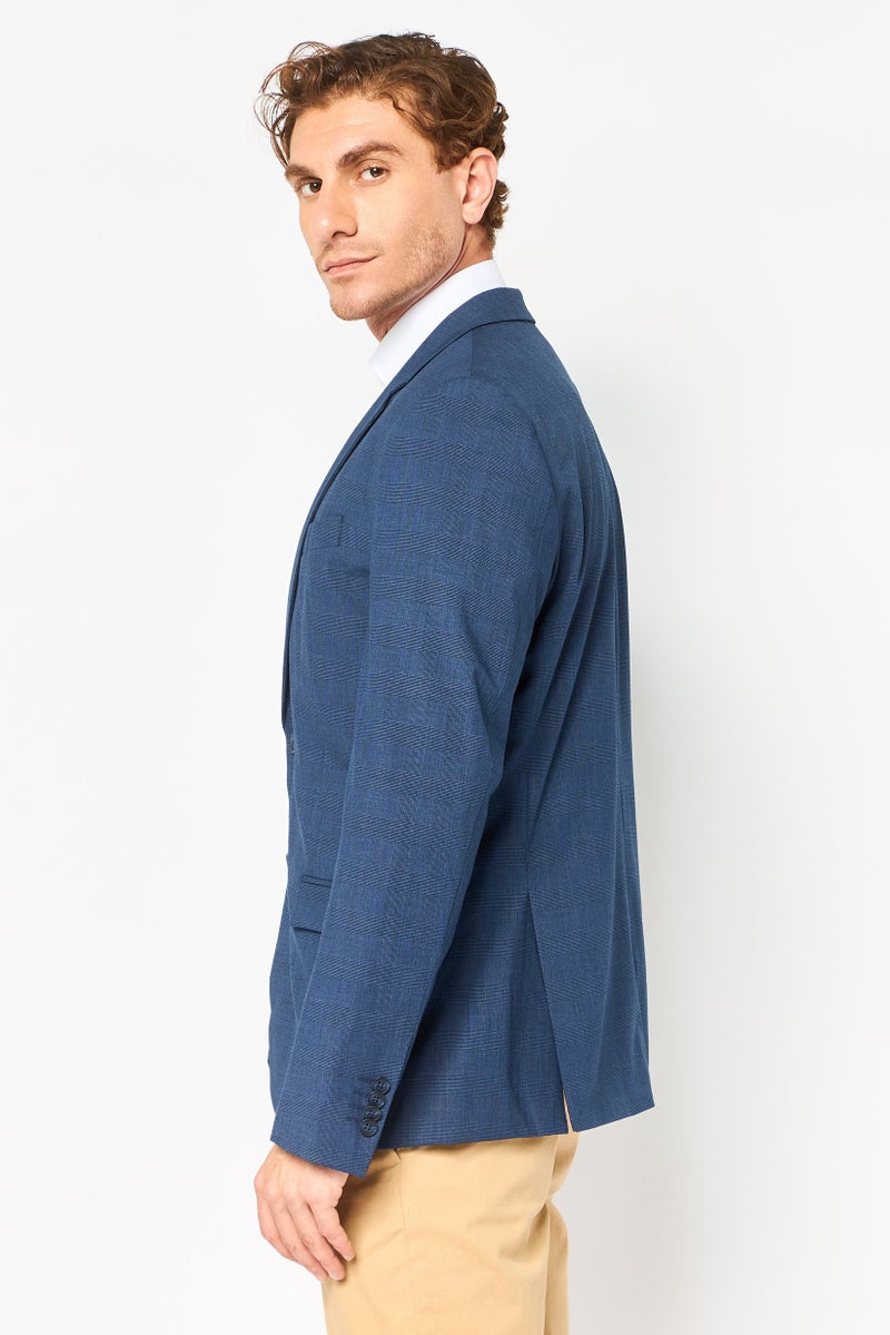 Celio Men Regular Fit Checkered Casual Blazer, Dark Slate Blue - Image 4