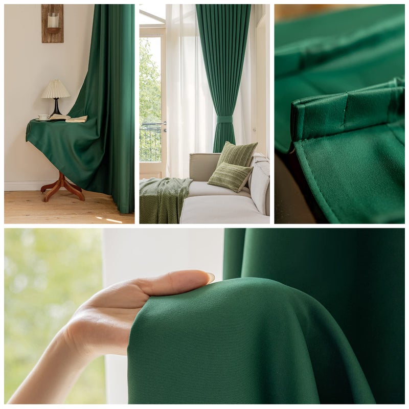 OYRING Blackout Pinch Pleat Curtain with Hooks Tieback for Bedroom  Thermal Insulated Triple Weave Boho Pleated Curtain for Kitchen  38"" W x 72"" L  Dark Green  1 Panel - Image 5
