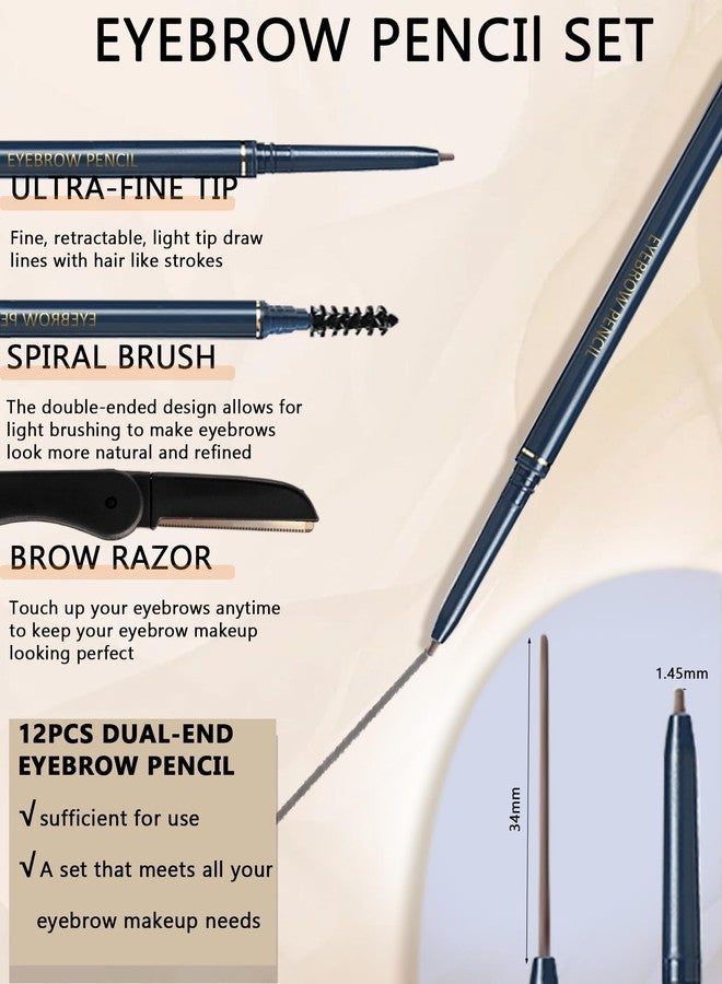 LYSdefeu Eyebrow Pencil for Women, 12Pcs Light Brown Ultra-Fine Eye Brow Pencil Set, Easy to Color, Longlasting Waterproof Eyebrow Tint Pen Kit for Define Shape & Fill Brow,Women's Day Makeup Gift for Girl-02 - Image 2