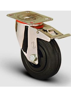 Emes Stainless Inox, Plate Mounted, Bushed, Rubber Light Industrial Wheel with Spherical Brake Diameter: 150 - Ssem01 Mkr 150F 