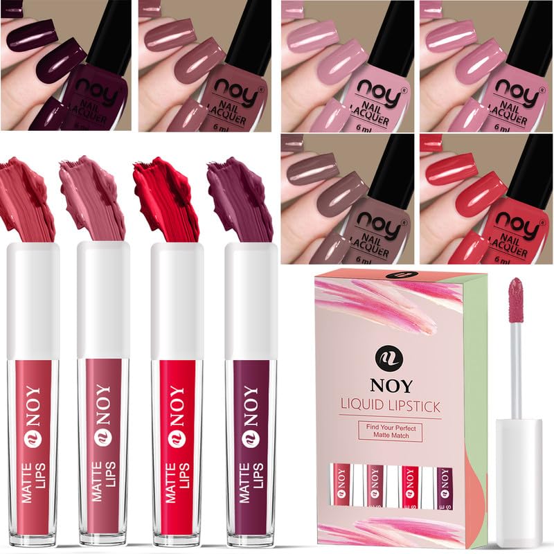 Noy Nail Paint Combo For A Smooth Texture AllInOne Beauty Nail Paint Liquid Lipstick For Flawless Glam Love Match Couple Lipstick Nail Polish Gift Set - Image 1