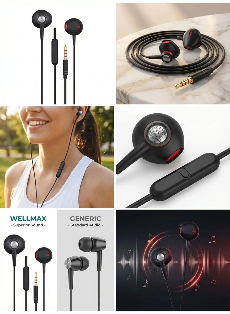 WELLMAX WM Wired Headphones with Mic Pure Voice Stereo Sound 3.5mm Headset for Music Calls Gaming Compatible with Android iPhone Laptop Comfortable Over Ear Headphones - Image 5
