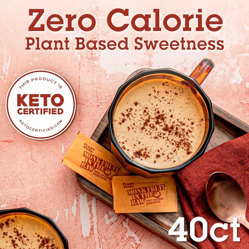IN THE RAW MONK FRUIT IN THE RAW Natural Monk Fruit Sweetener with Erythritol, Sugar-Free, Keto, Gluten Free, Zero Calorie, Low Carb, Vegan Sugar Substitute - 40 Packets - Image 2