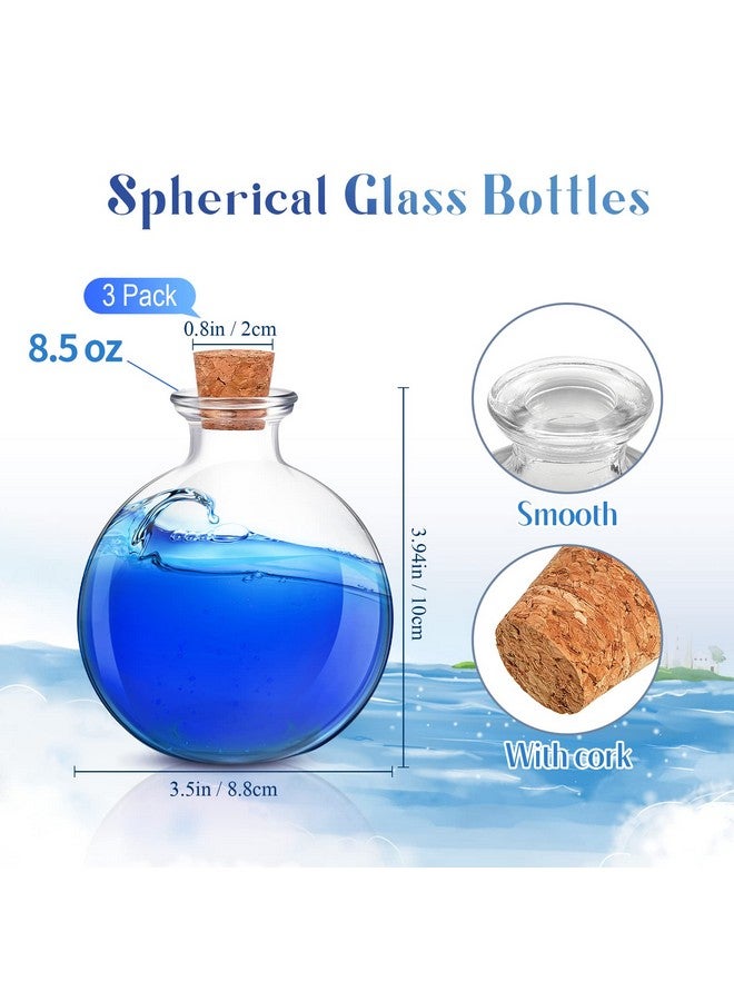 Tessco 3 Pcs Spherical Potion Bottles Round Glass Bottles Clear Potion Jars Large Decorative Witch Bottles for Halloween Christmas Costume Props DIY Crafts Decoration(4.13 inches,Cork Stopper) - Image 2