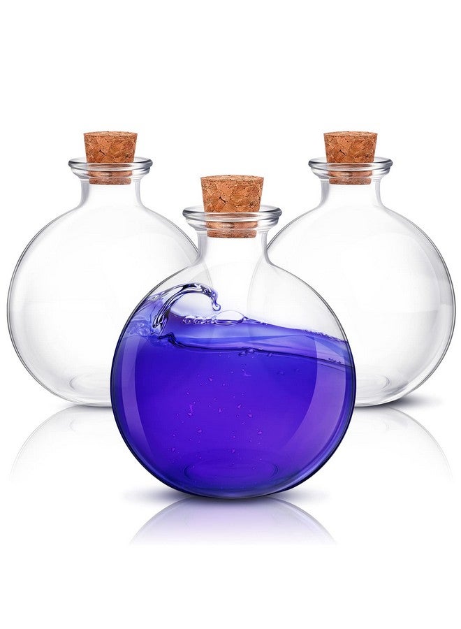 Tessco 3 Pcs Spherical Potion Bottles Round Glass Bottles Clear Potion Jars Large Decorative Witch Bottles for Halloween Christmas Costume Props DIY Crafts Decoration(4.13 inches,Cork Stopper) - Image 1