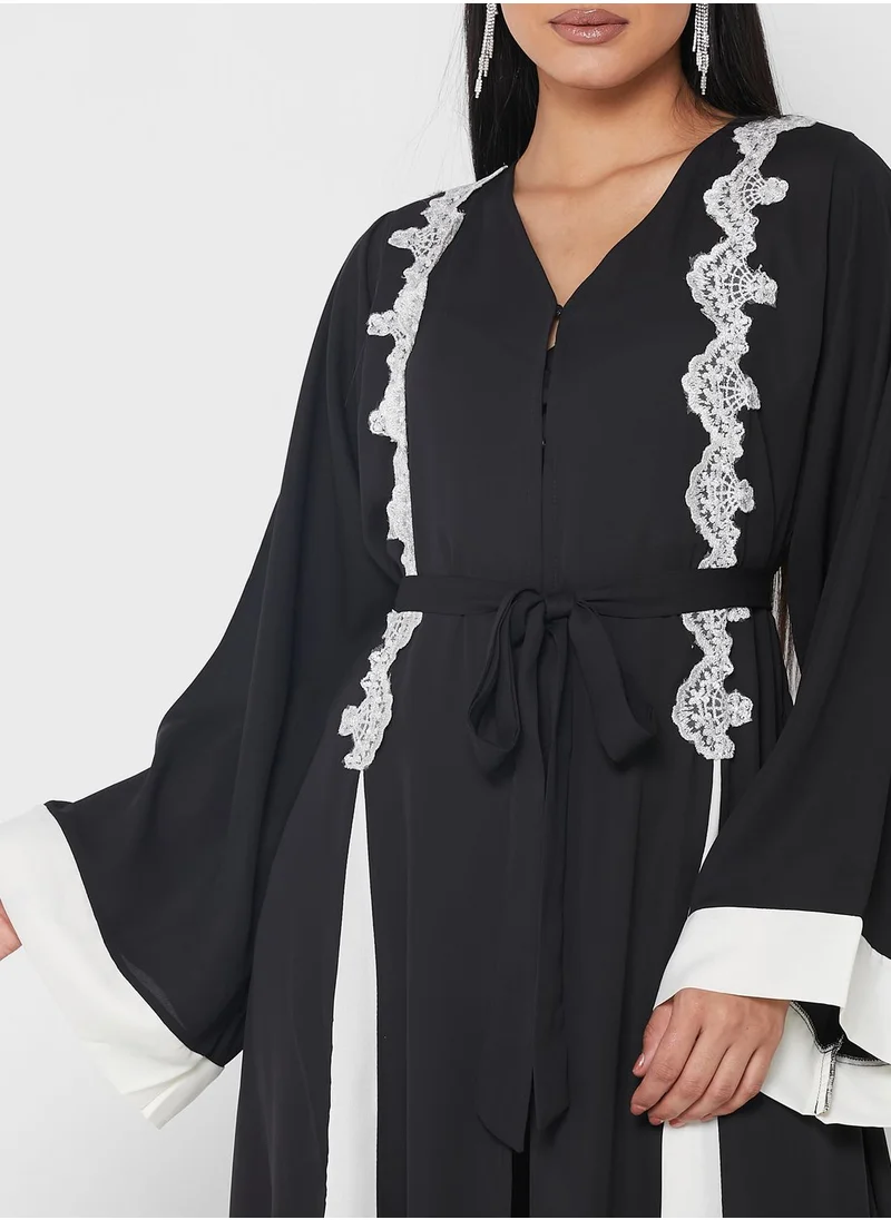 SIVVI for HANIYA Lace Detail Belted Abaya