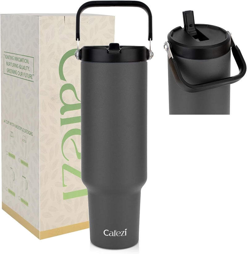 Cafezi 1.5L Stainless Steel Tumbler with Lid & Straw, Vacuum Insulated Tumbler, Leakproof Travel Cup with Handle for Hot & Cold Drinks, Fits Car Cup Holder, Ideal Gift for Home, Gym, Camping | 50oz - Image 1