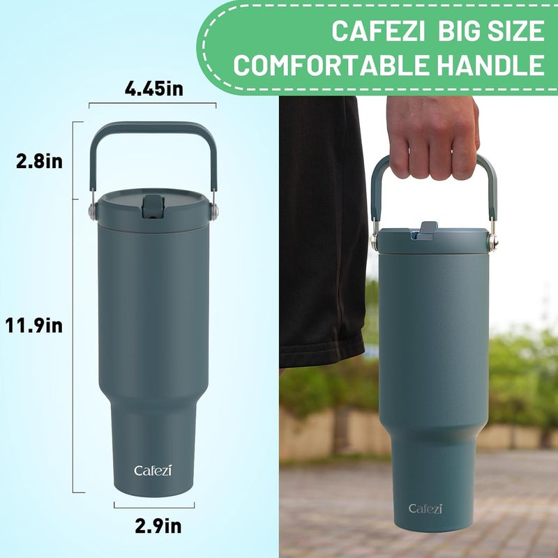 Cafezi 1.5L Stainless Steel Tumbler with Lid & Straw, Vacuum Insulated Tumbler, Leakproof Travel Cup with Handle for Hot & Cold Drinks, Fits Car Cup Holder, Ideal Gift for Home, Gym, Camping | 50oz - Image 3