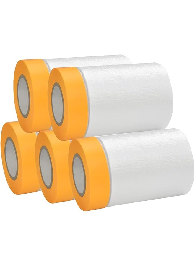 PROMASS promass Pre-Taped Masking Film, Dust Sheets Roll Plastic Masking Film Rolls, 5 Rolls Waterproof Protective Masking Film, Tape and Drape Masking Film for Car, Painting, Furniture Covering (55×20cm)  - Image 1