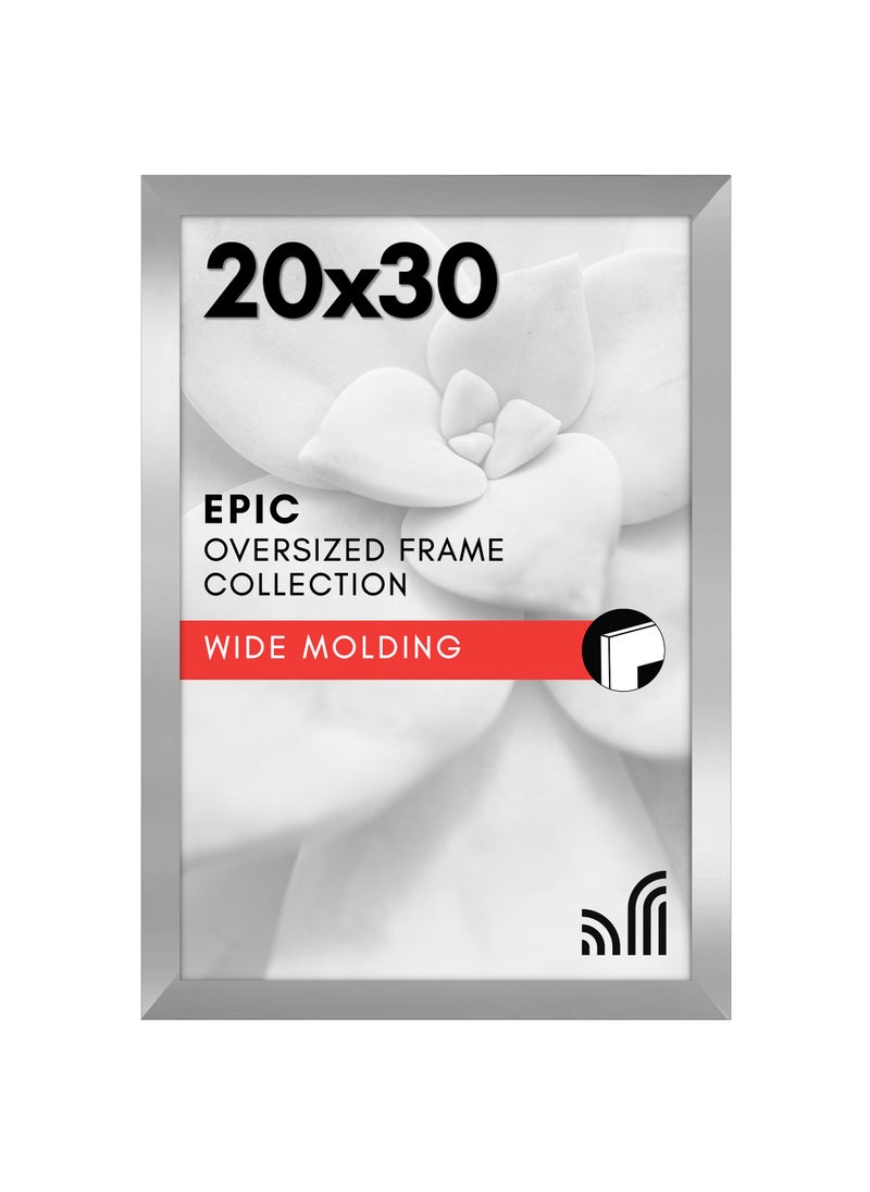 Americanflat Americanflat 20x30 Poster Frame with Polished Plexiglass  Silver Picture Frame  Wide Photo Frames Made of Engineered Wood for Vertical or Horizontal Wall Display  Epic Collection  Silver 