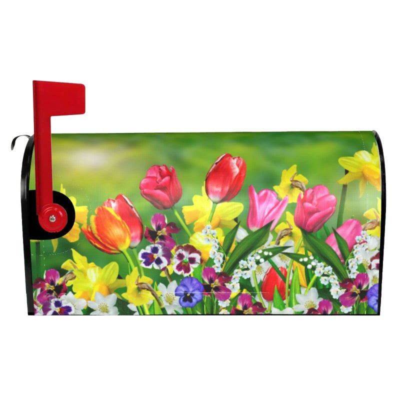 FATTTYCY Daffodils and Tulip Flower Mailbox Covers Magnetic Standard Size 18 X 21 Spring Summer Mailbox Cover Decorations Wrap 