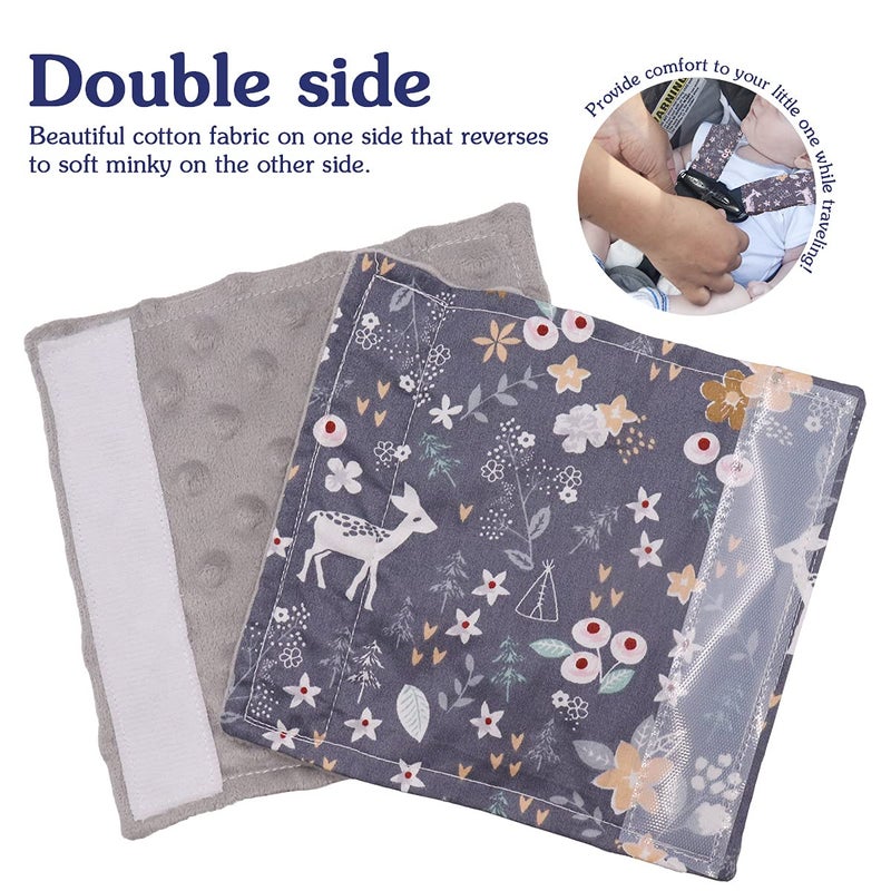 DILIMI Baby Car Seat Neck Cover, 2Pcs Carseat Belt Cover Pad, Shoulder Strap Protectors, Seat Belt Covers Cushion for Boy Girl (Grey Flower Deer) - Image 5