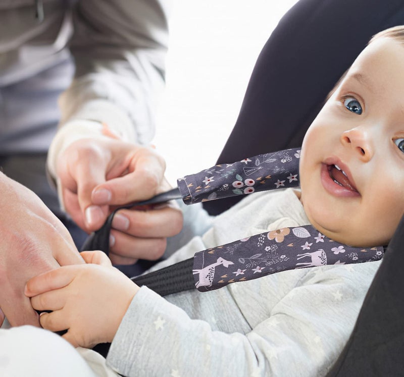 DILIMI Baby Car Seat Neck Cover, 2Pcs Carseat Belt Cover Pad, Shoulder Strap Protectors, Seat Belt Covers Cushion for Boy Girl (Grey Flower Deer) - Image 3