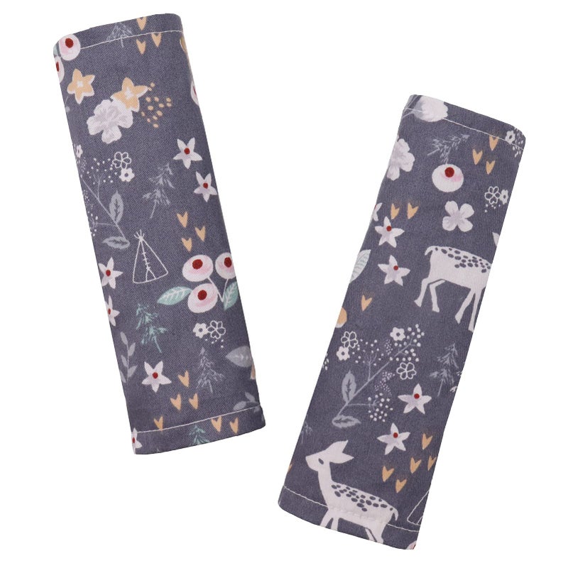 DILIMI Baby Car Seat Neck Cover, 2Pcs Carseat Belt Cover Pad, Shoulder Strap Protectors, Seat Belt Covers Cushion for Boy Girl (Grey Flower Deer) - Image 1