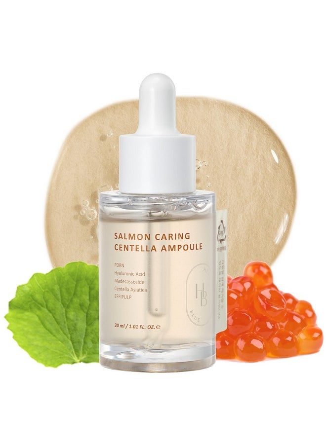 HEVEBLUE HEVEBLUE Salmon Caring Centella Ampoule - Salmon PDRN, Salmon Egg Extract, Centella, Madecassoside, Calming, Soothing, Restore and Rejuvenate, Sensitive Skin, Korean Skincare  - Image 1