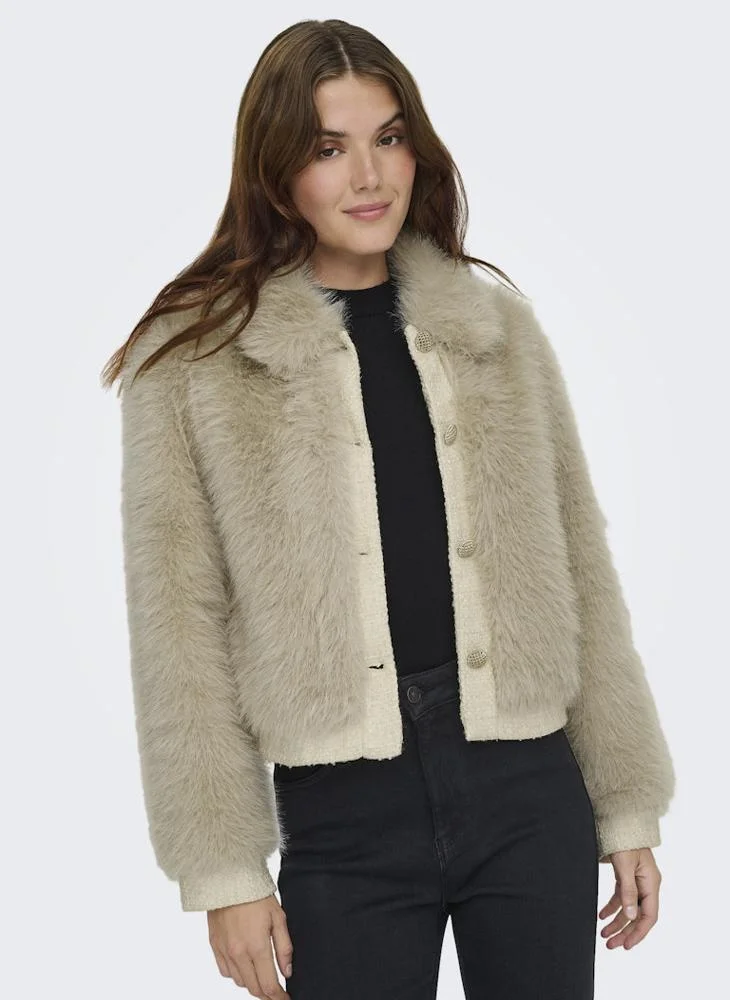ONLY  Onlvada Life Faux Fur Detail Long Sleeve Jacket for Women | Best Price UAE