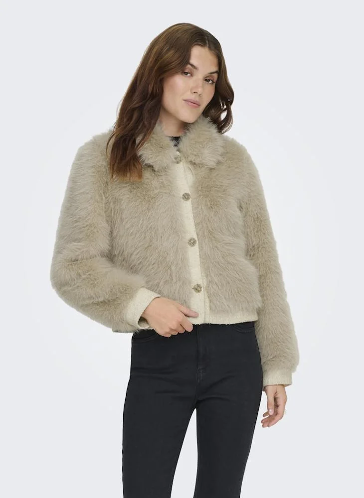 اونلي Onlvada Life Faux Fur Detail Long Sleeve Jacket