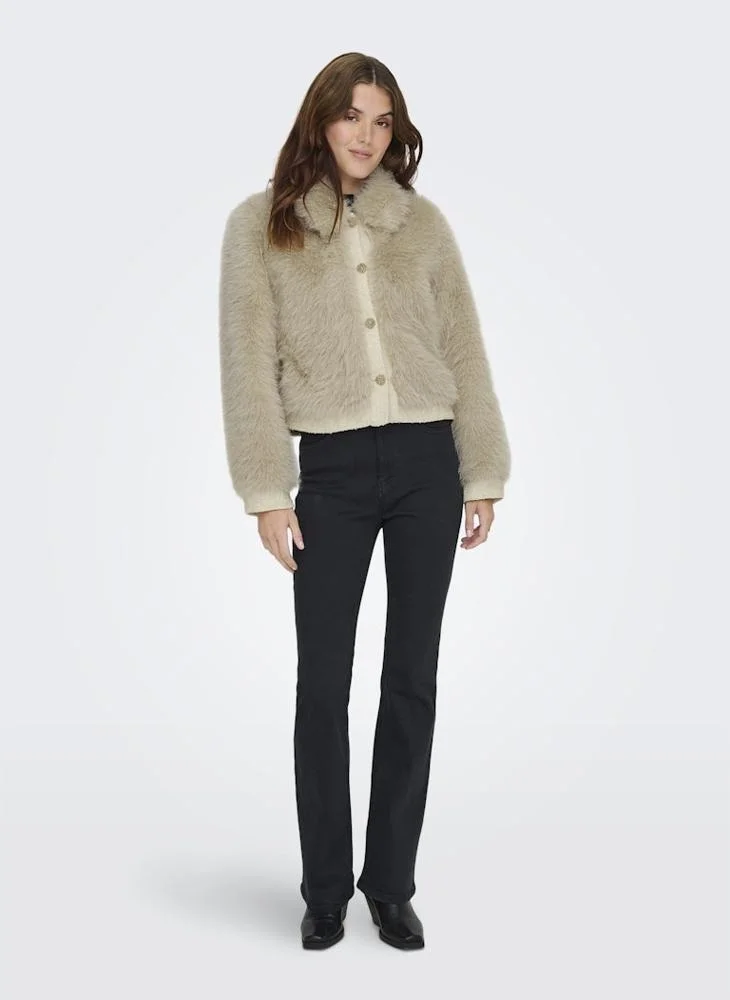 ONLY  Onlvada Life Faux Fur Detail Long Sleeve Jacket for Women | Best Price UAE