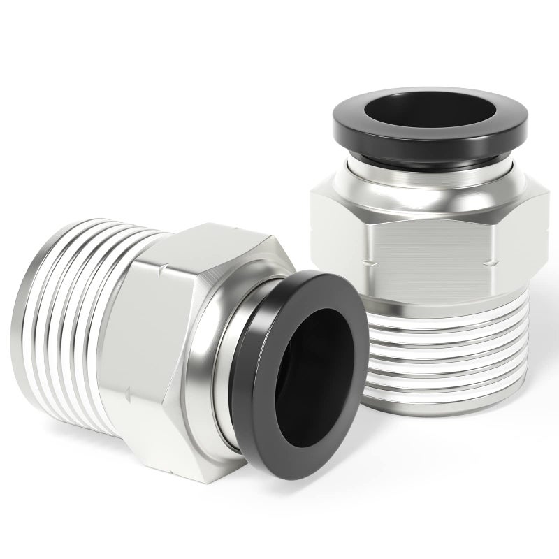 TAILONZ PNEUMATIC Male Straight 1/2 Inch Tube OD x 1/2 Inch NPT Thread Push to Connect Fittings PC-1/2-N4 (Pack of 2)