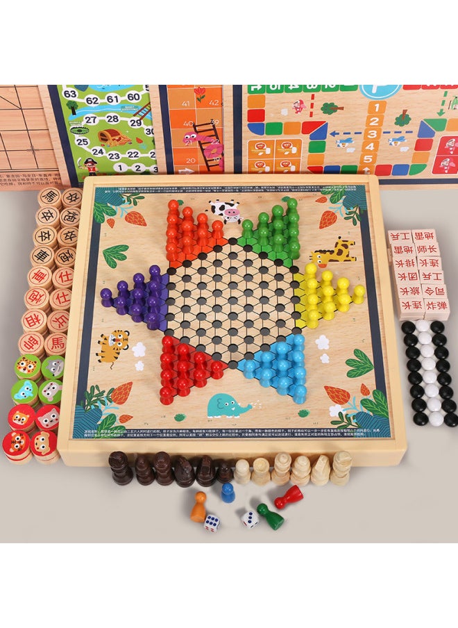 null - Children's Flying Chess Checkers Multi-functional One Chessboard Gobang Go Cards Colosseum Chess Combination Educational Toys-Color:Three-in-one C  Medium 30x30cm - Image 1