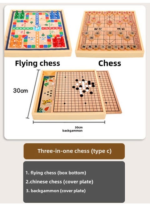 Children's Flying Chess Checkers Multi-functional One Chessboard Gobang Go Cards Colosseum Chess Combination Educational Toys-Color:Three-in-one C  Medium 30x30cm