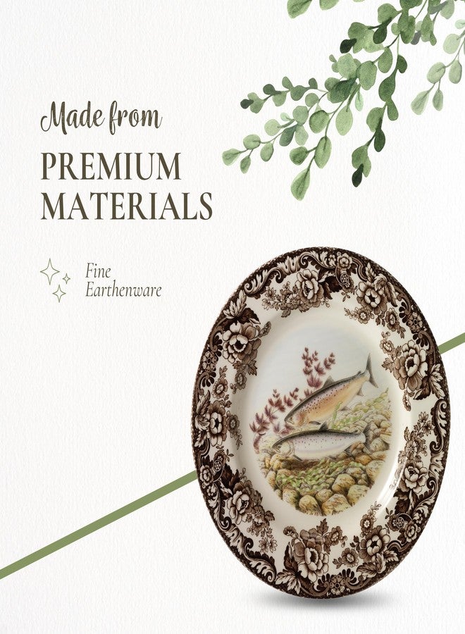 Spode Woodland Salmon Dinner Plate, British Country Style Earthenware Featuring Wildlife Scene - Rustic Holiday Kitchen Accent, Made in England - Festive Seasonal Table Decor Decorative Piece - Image 4
